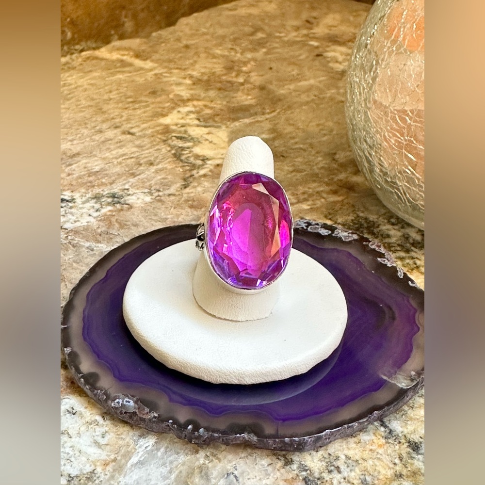 💕Silver Purple Oval Gemstone Ring